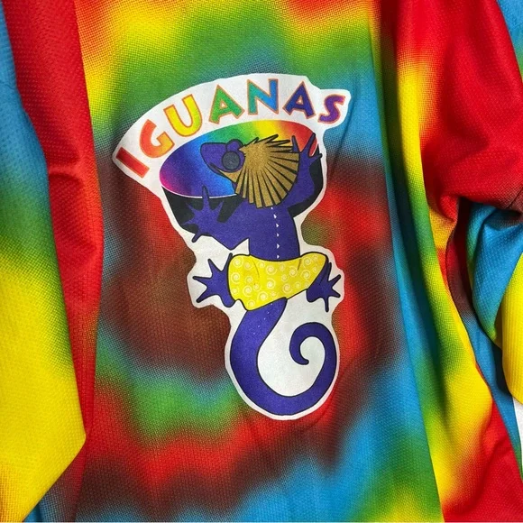 Vintage Hockey Iguanas Tie Dye Rainbow OT Sports Jersey Made In USA Size L